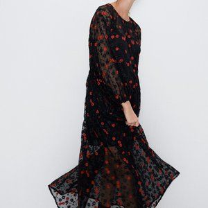 Zara FLORAL EMBROIDERED OVERSIZED DRESS-4786/299